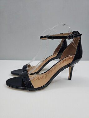 Sam Edelman Patti Ankle Strap Heels Womens 11 Black Patent Sandal Minimalist NEW